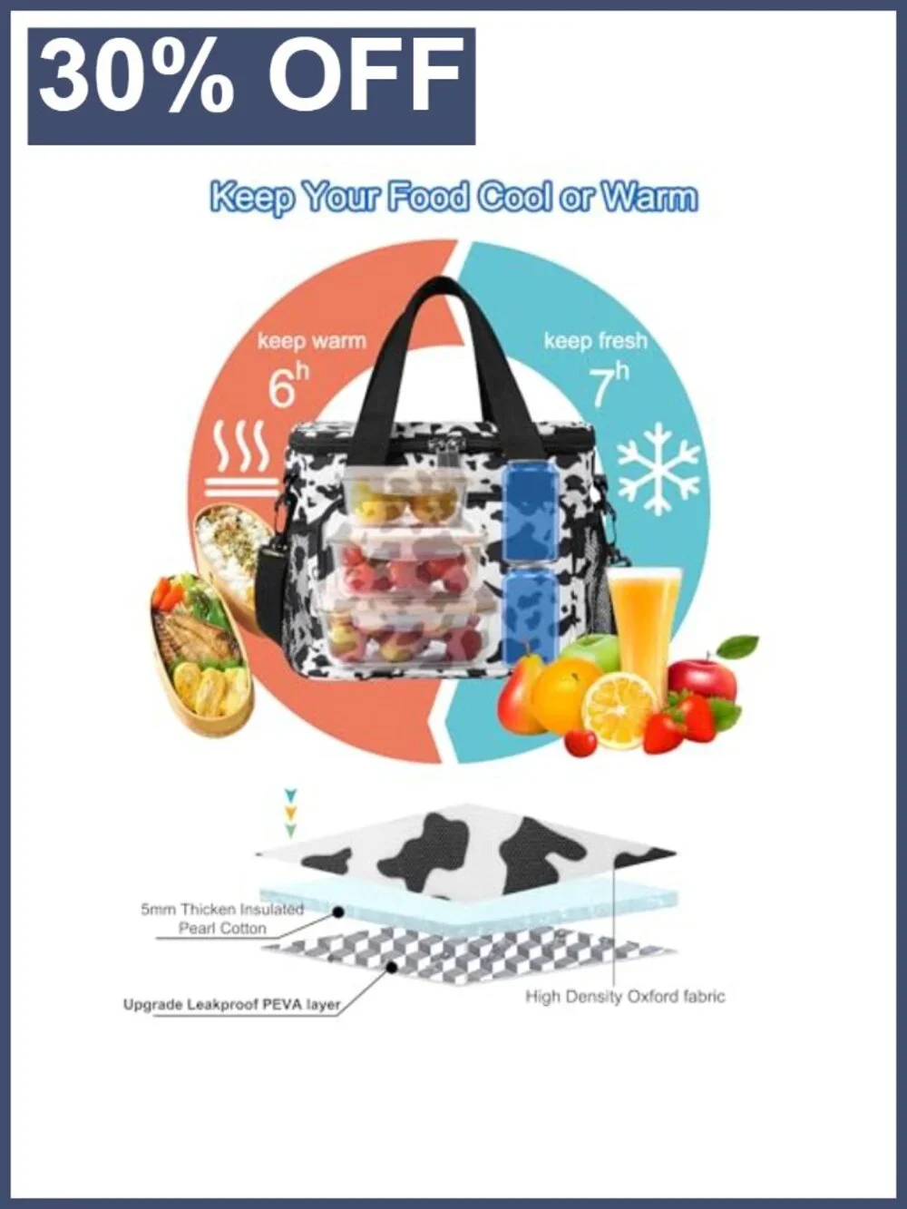 Insulated Leakproof Lunch Bag Oxford Fabric Large Tote